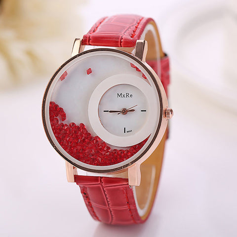 Rhinestone Quicksand Leather Watch - UNMATCHED MARKET