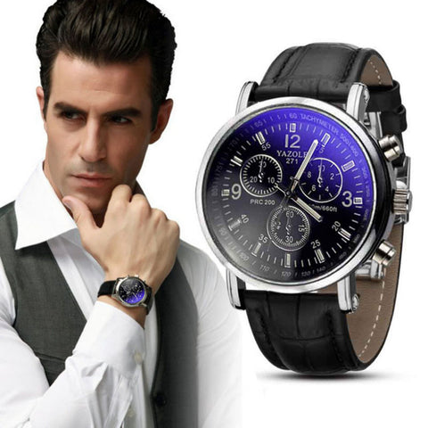 Luxury Leather Fashion Quartz Watch - Black Leather