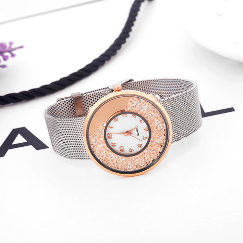 Crystal Rhinestone Stainless Mesh Strap Watch