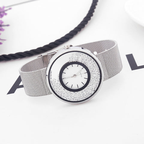 Crystal Rhinestone Stainless Mesh Strap Watch