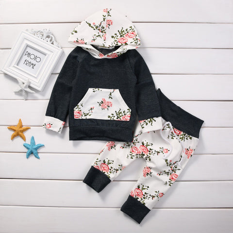 Floral Hooded Top & Track Pants Outfit Set