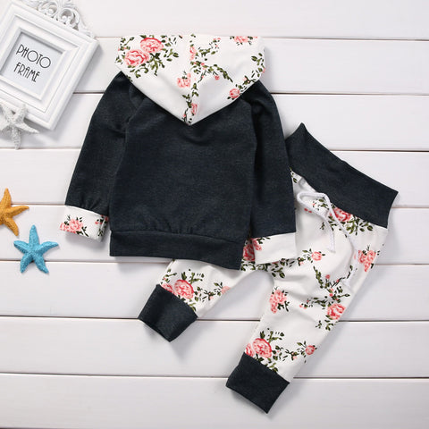 Floral Hooded Top & Track Pants Outfit Set