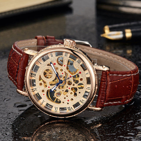 Luxury Leather Automatic Mechanical Watch - The Skeleton Series
