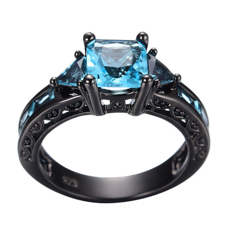 Black Gold Classical Cut Light Blue Wedding Ring