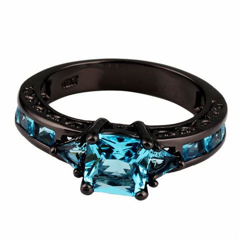 Black Gold Classical Cut Light Blue Wedding Ring