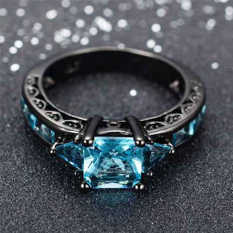 Black Gold Classical Cut Light Blue Wedding Ring