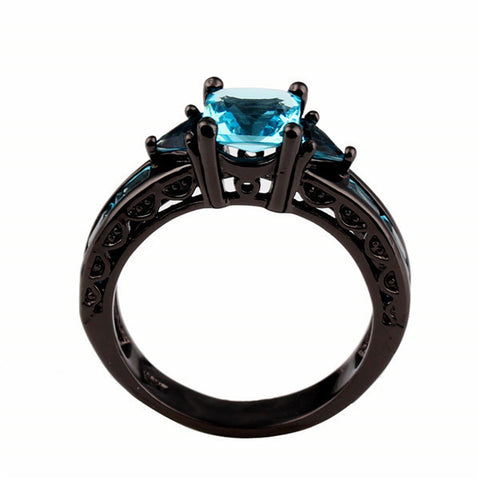 Black Gold Classical Cut Light Blue Wedding Ring