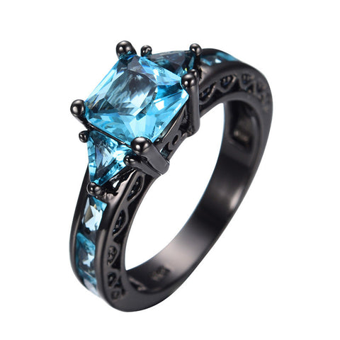 Black Gold Classical Cut Light Blue Wedding Ring