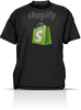 Image of A black t-shirt with the shopify logo